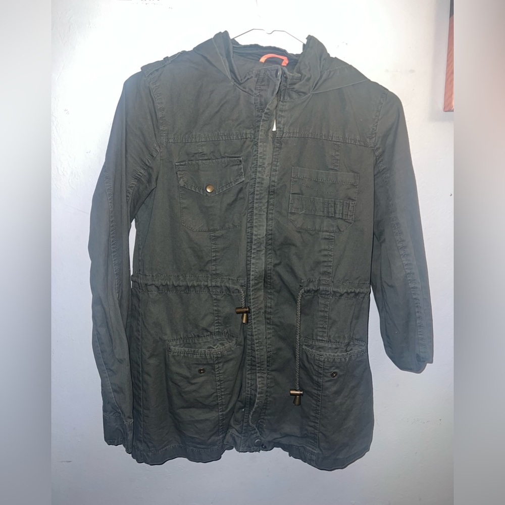 Green Utility Jacket with hood & zipper